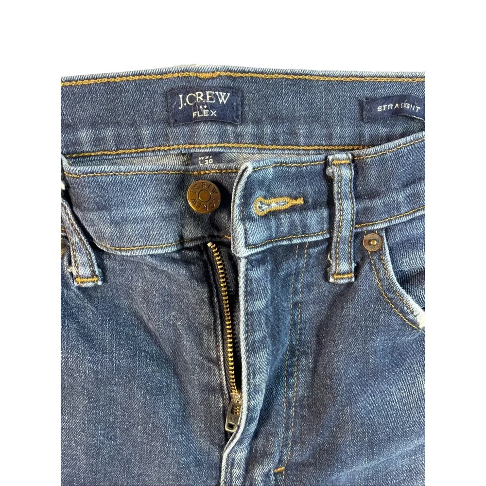 Mens Jeans J.Crew 31 x 28 Blue Flex Straight Leg Medium Wash Whiskered Denim